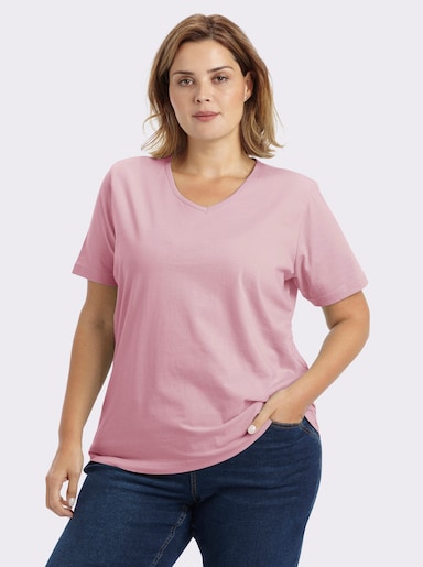 Kurzarmshirt mit V-Ausschnitt - rosé