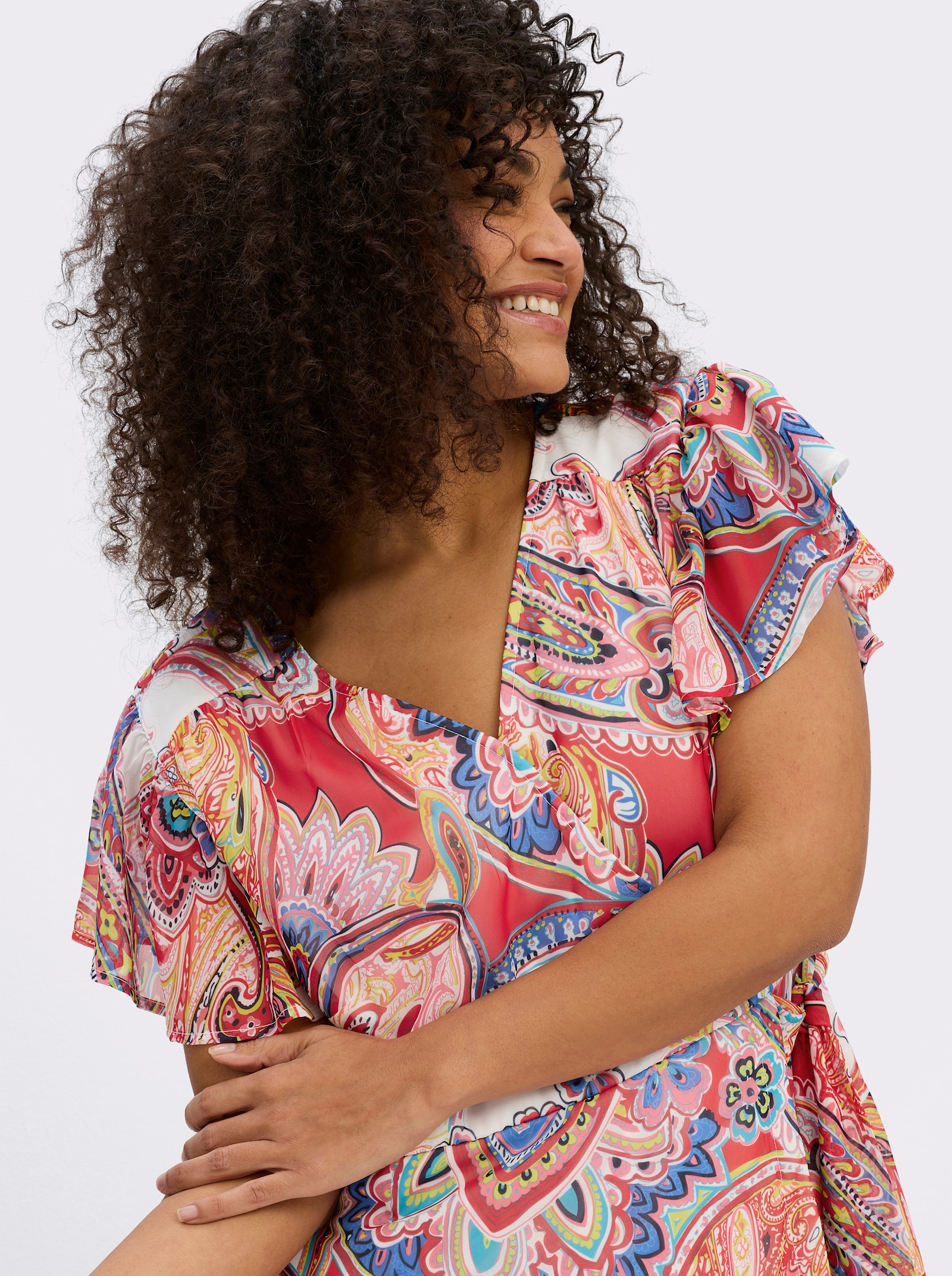 sheego by Joe Browns Chiffonkleid mit Paisleydruck - ecru-rot-gemustert