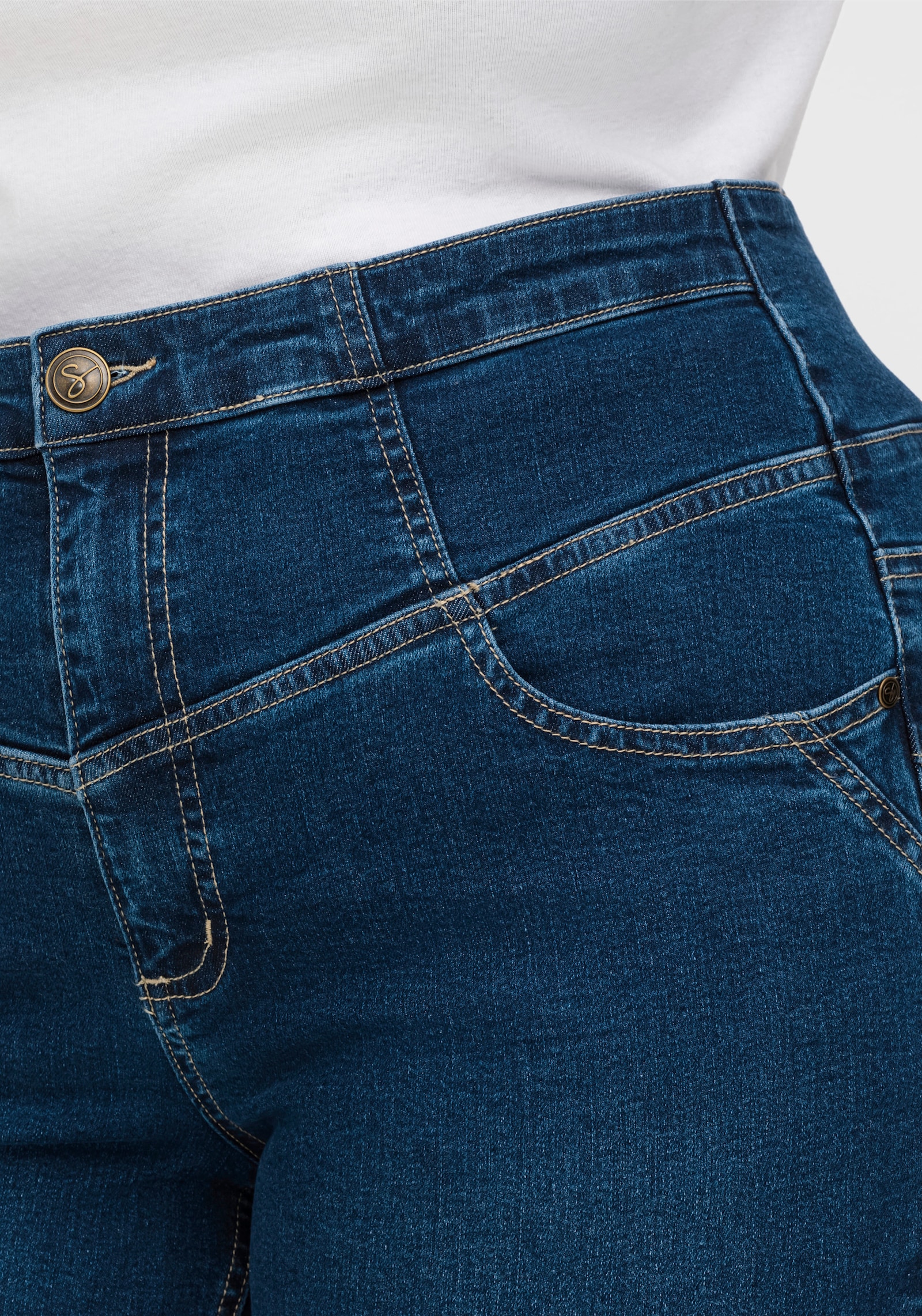 sheego Bootcut-Jeans mit High-Waist-Bund - dark blue denim