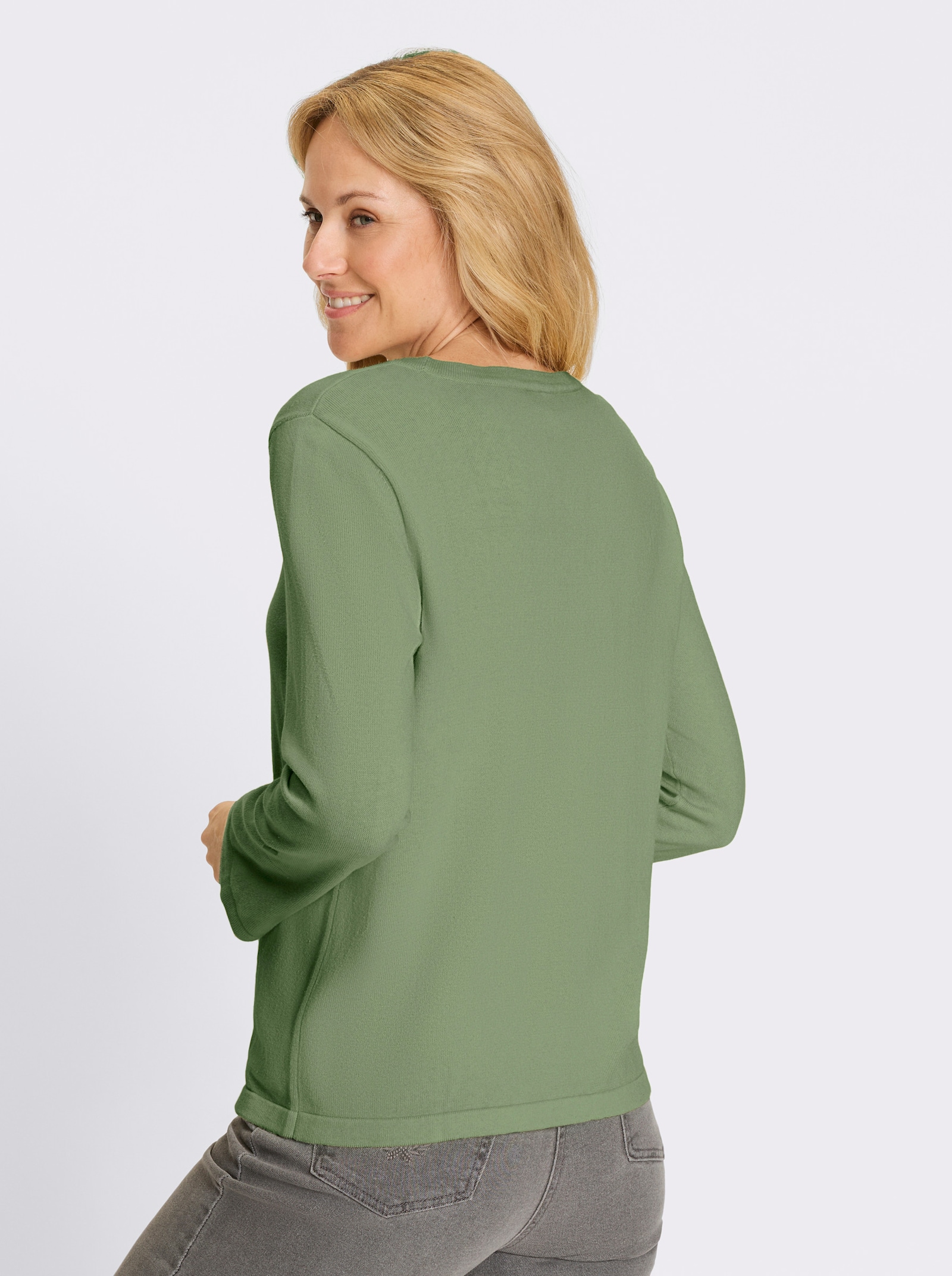 3/4 Arm-Pullover aus reiner Baumwolle - eucalyptus