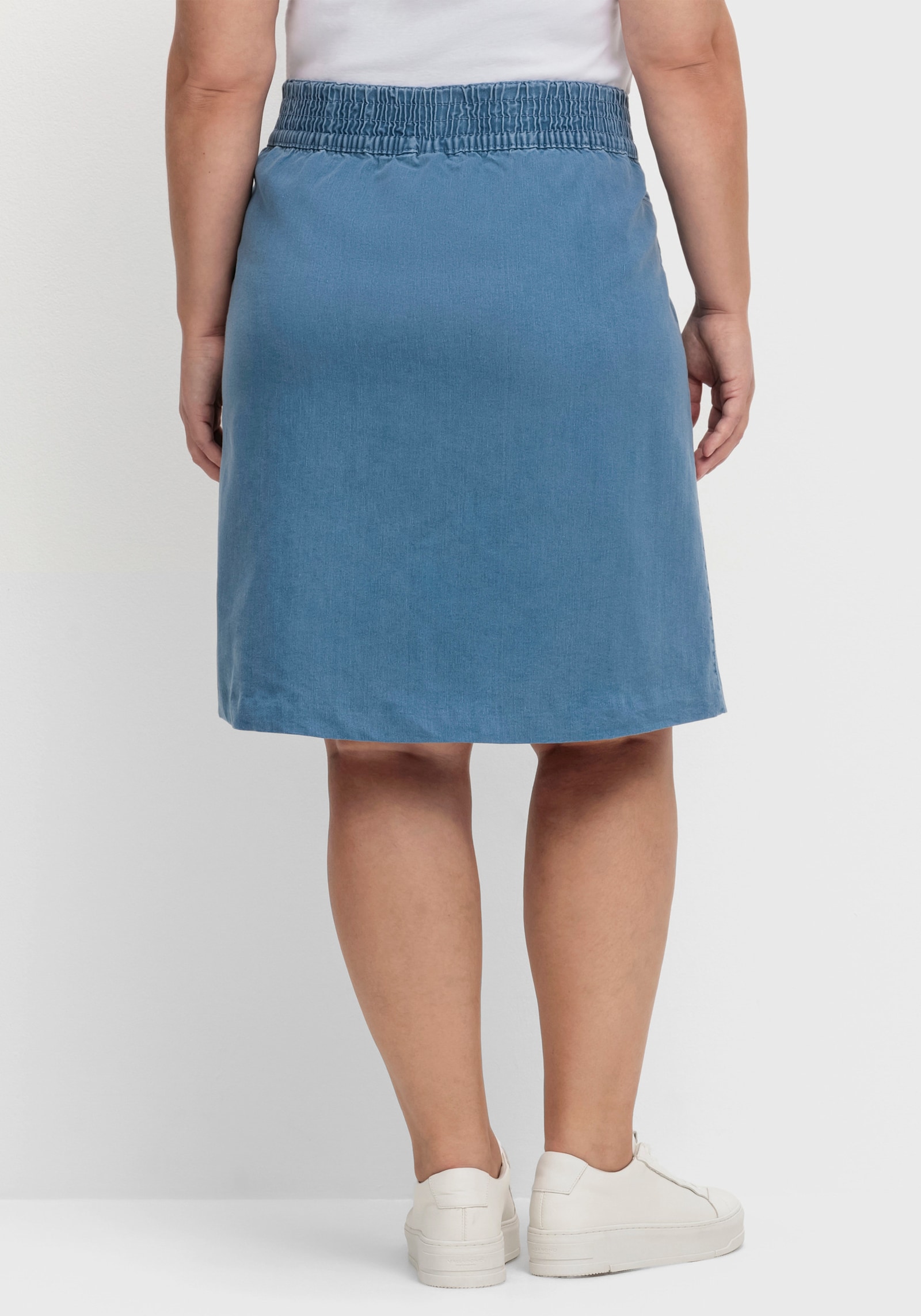 Jeansrock mit hoher Bundpatte - blue-bleached