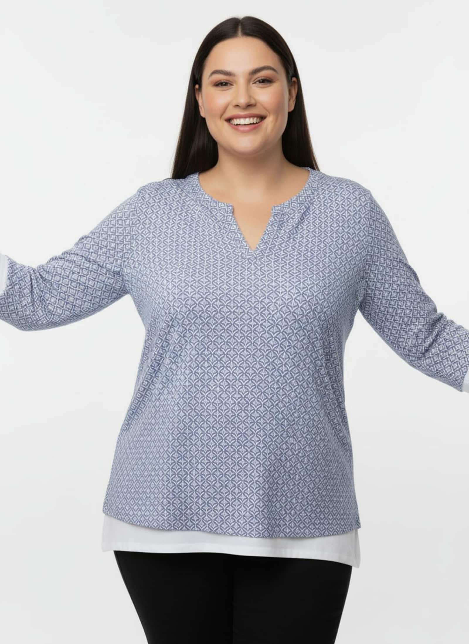 Schlupfbluse mit Minimal-Muster, Viskose - bleu-gemustert