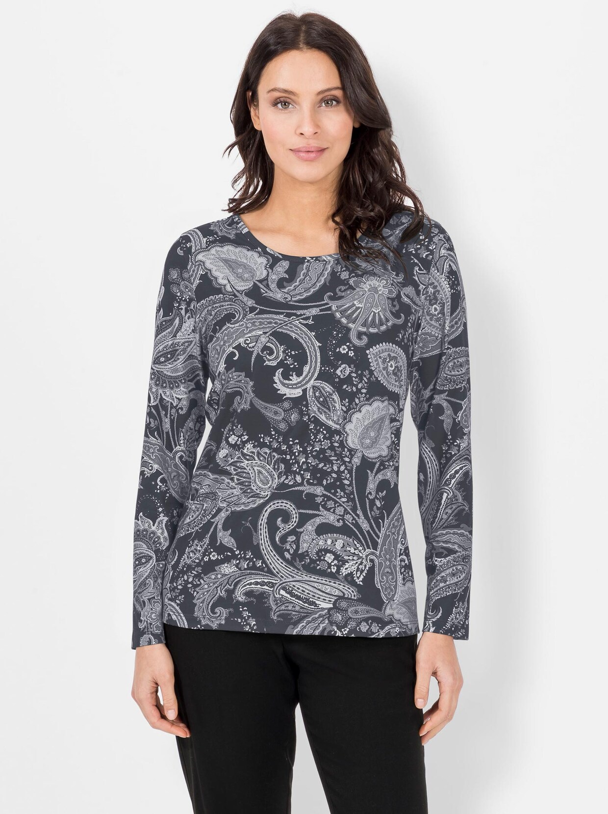 Langarmshirt - grau-bedruckt
