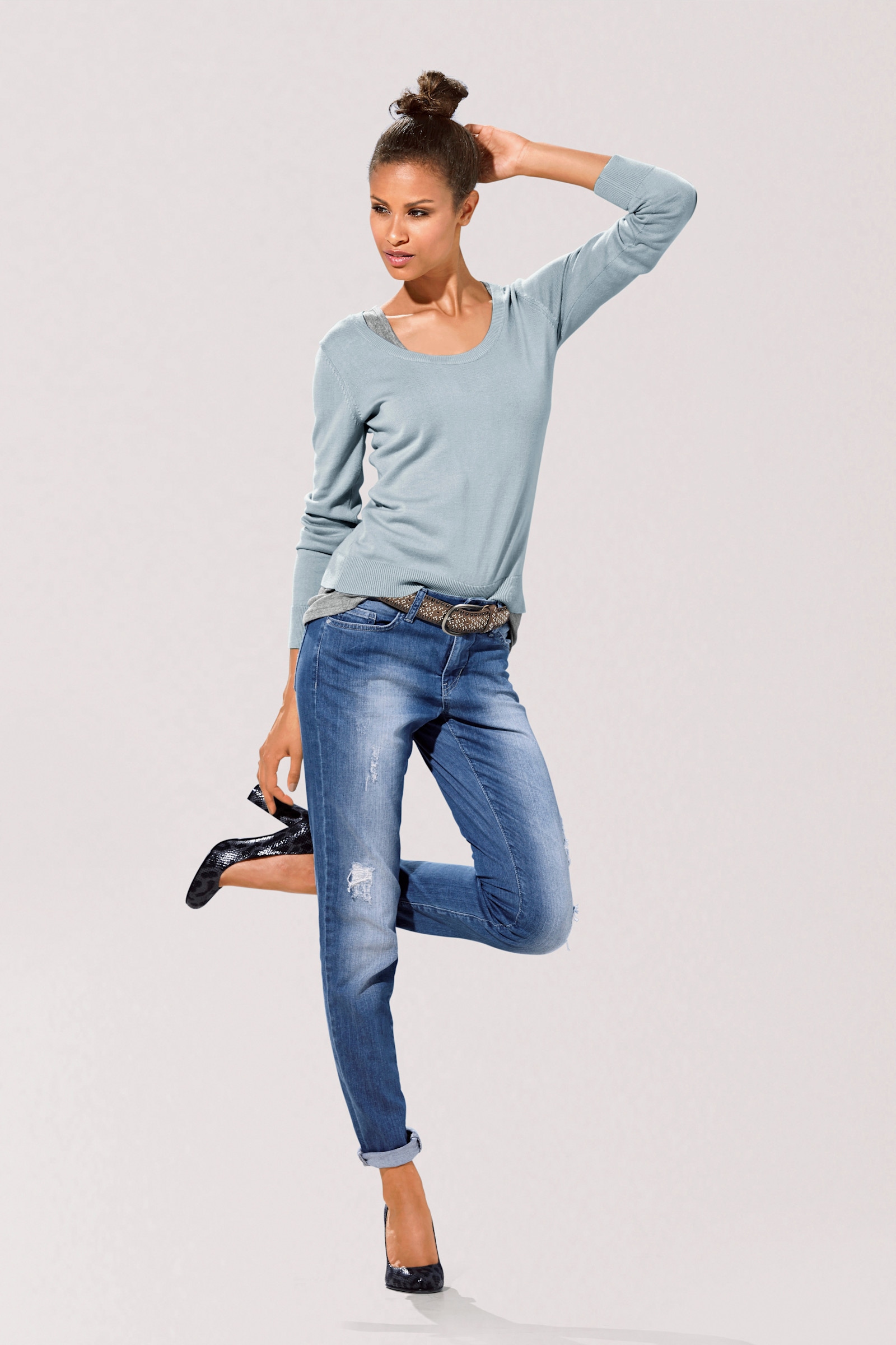 heine Rundhalspullover aus Feinstrick - bleu