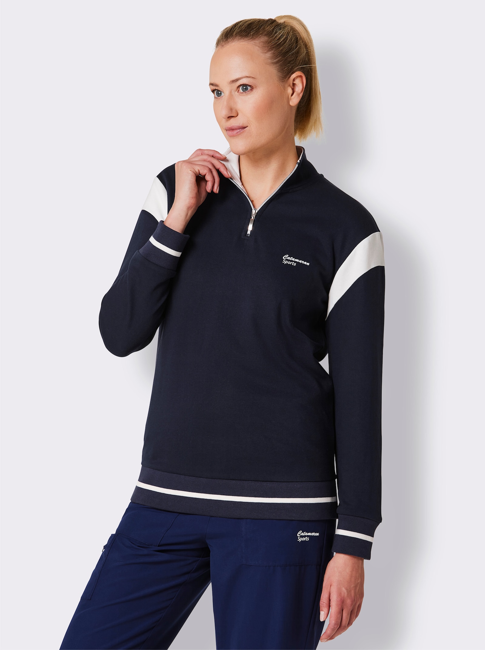 Catamaran Sports Sweatshirt mit Kontrast-Einsätzen - marine-ecru
