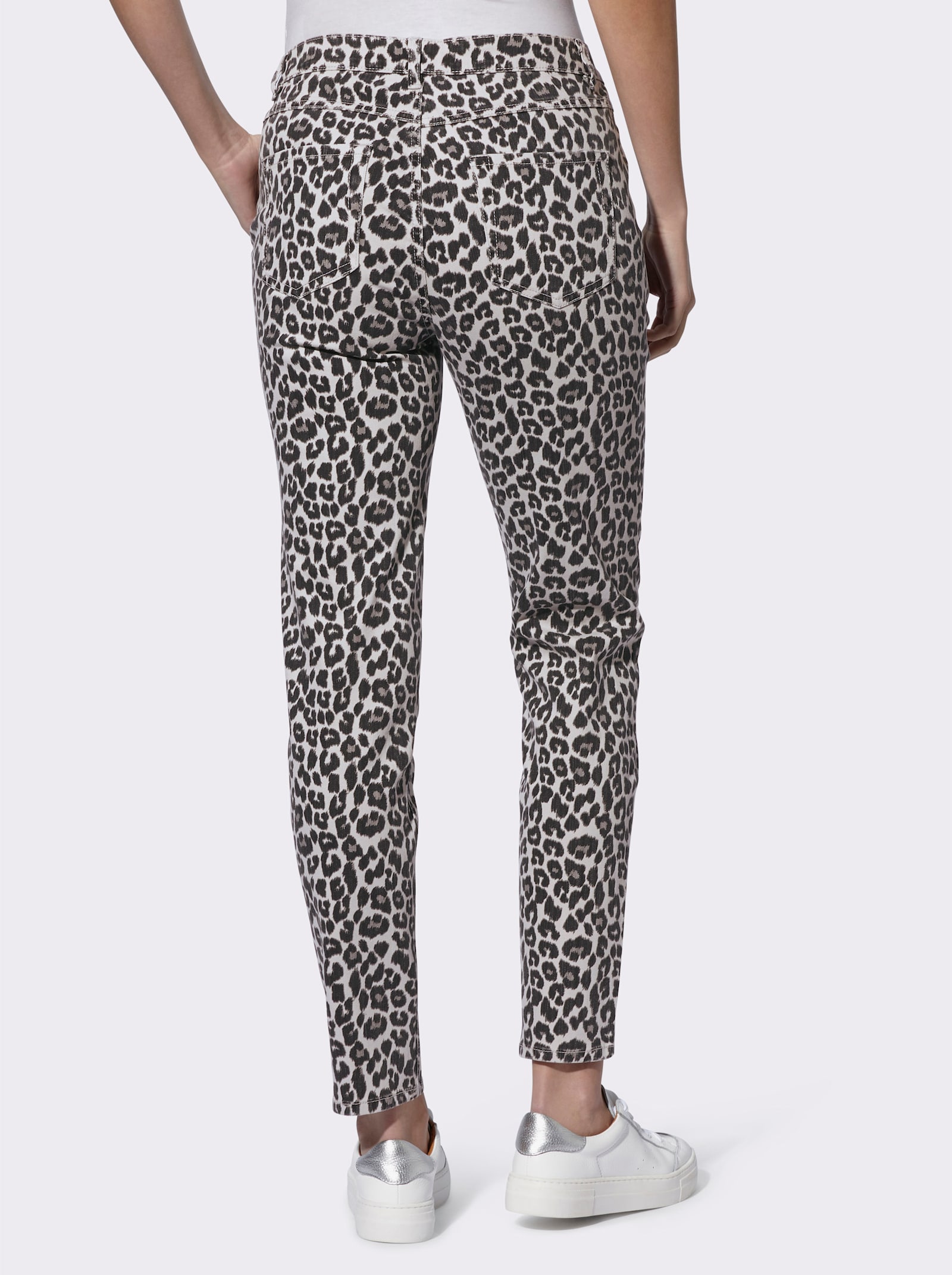 heine Broek met print, luipaardpatroon en patches - lichtgrijs/zwart bedrukt