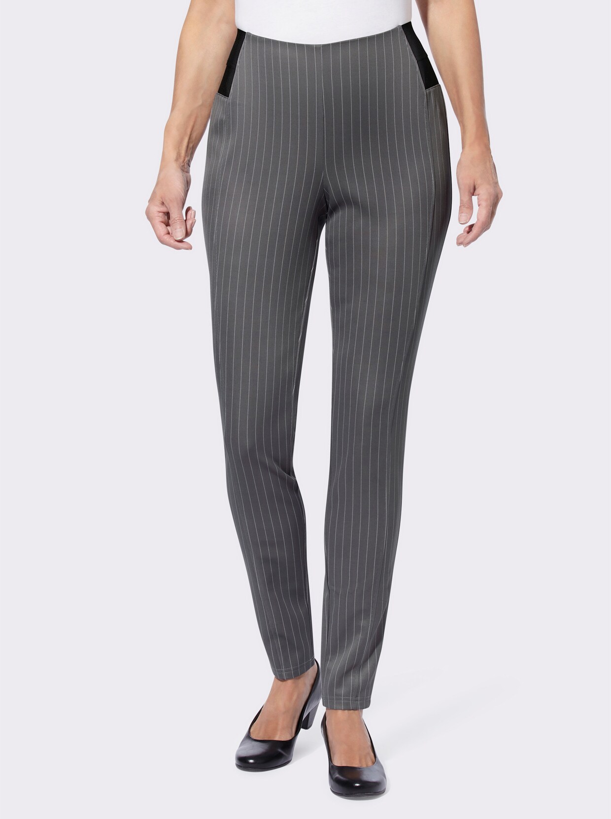 comfortbroek - antraciet/wit gestreept