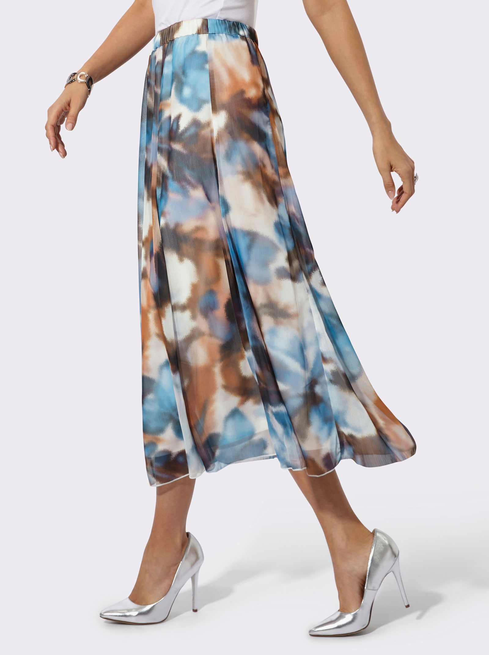 Webrock in Bahnenform - champagner-marine-bedruckt