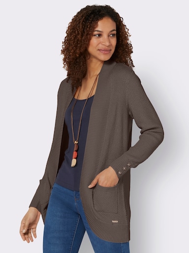Longstrickjacke mit Struktur-Muster - dunkeltaupe
