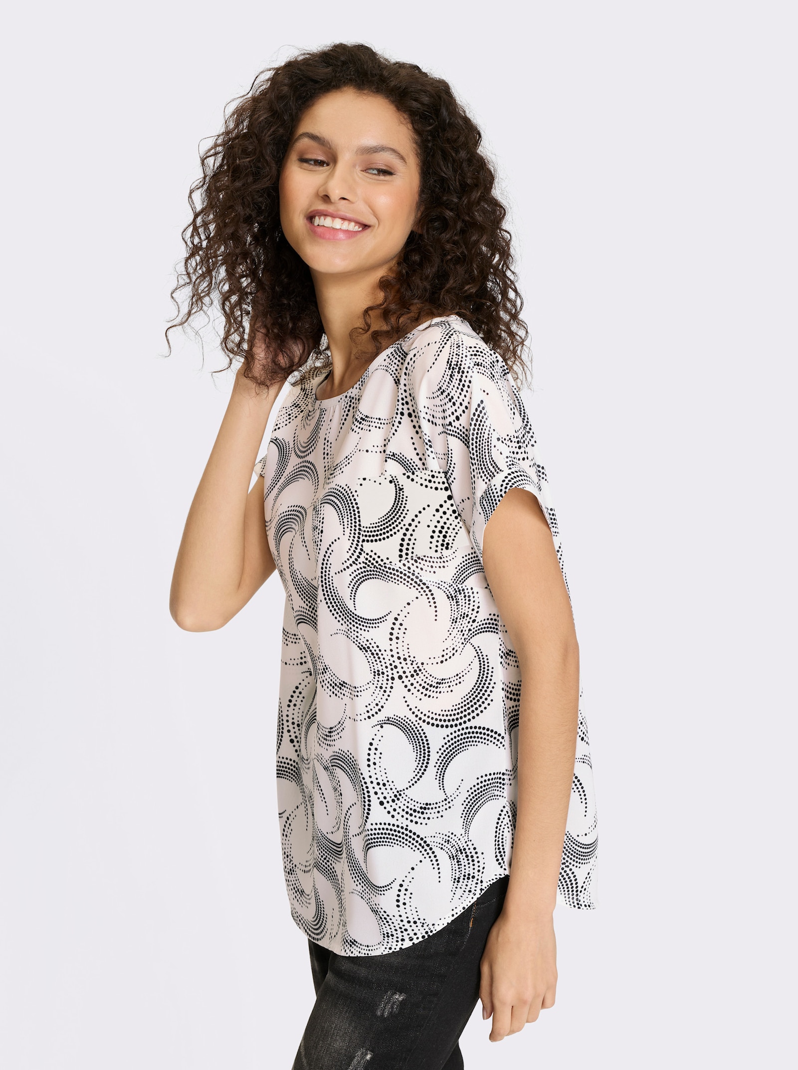 heine Druckbluse mit abstraktem Dessin - ecru-schwarz-bedruckt