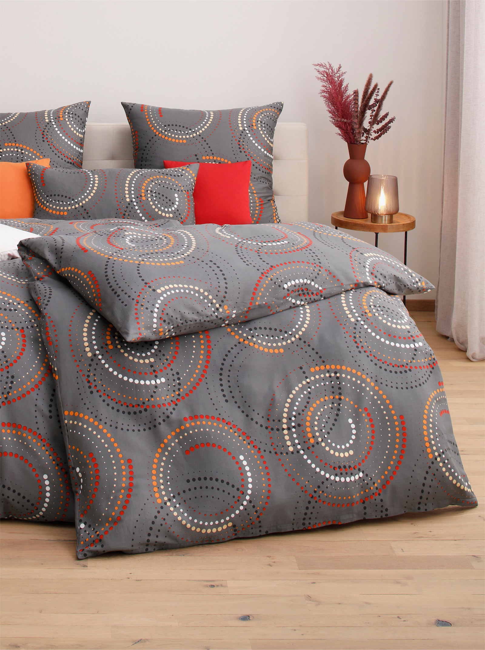 wäschepur Linge de lit - anthracite-rouge imprimé