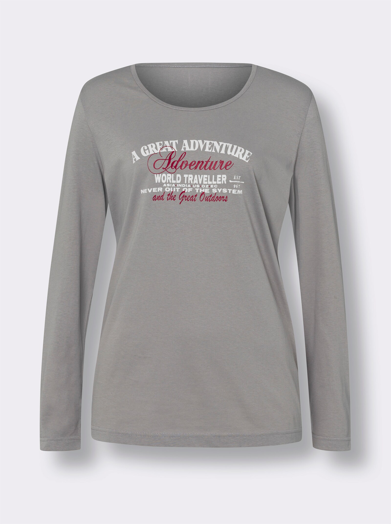 Tričko s dlouhým rukávem a natištěným nápisem - kamenná šedá-ecru-potisk