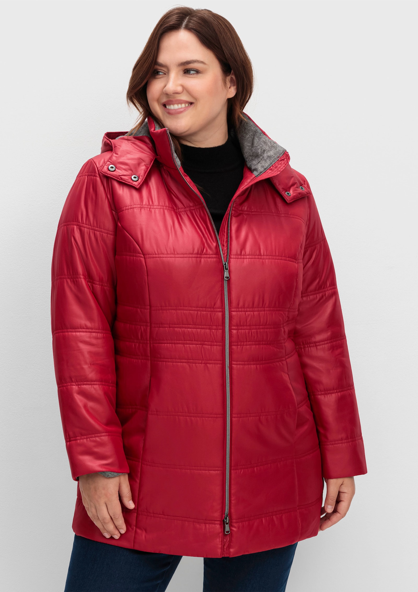 Longjacke mit 2-Wege-Reißverschluss - kirsche