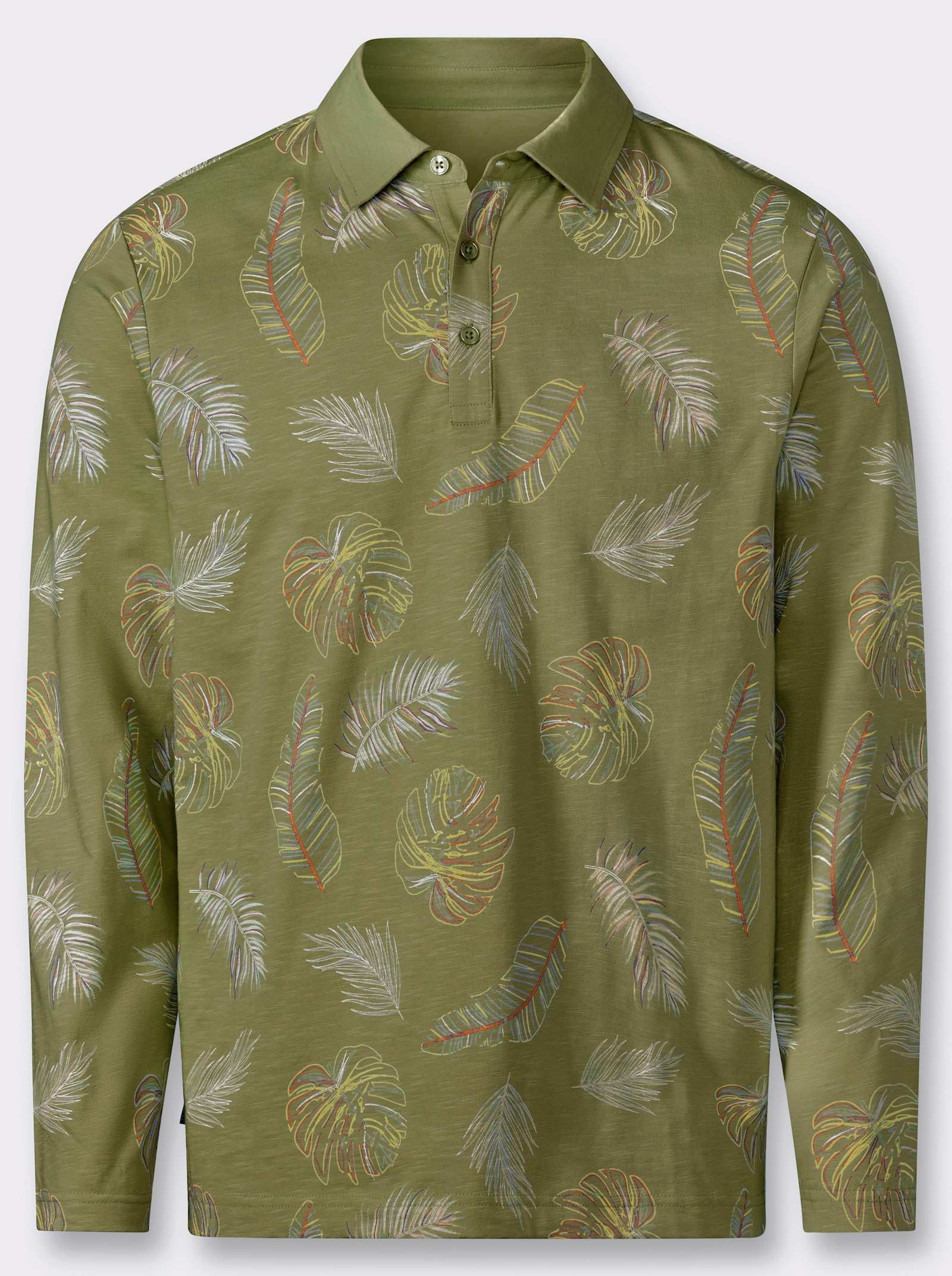 Marco Donati Langarmshirt aus Flammgarn - oliv-bedruckt