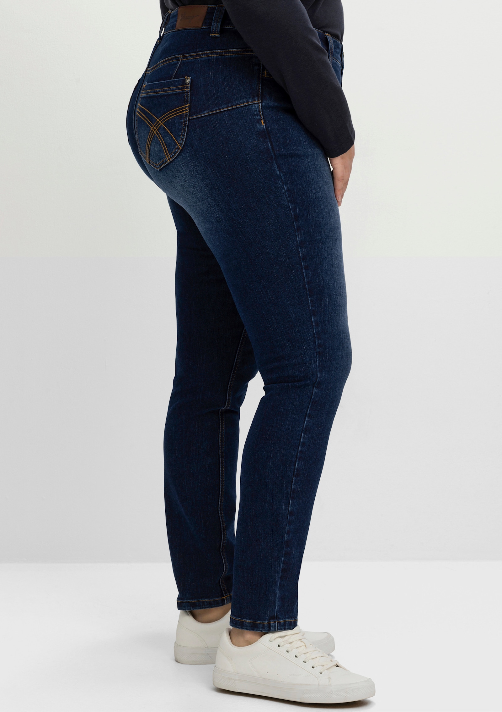 sheego Skinny Jeans mit bequemer Taille - dark blue denim