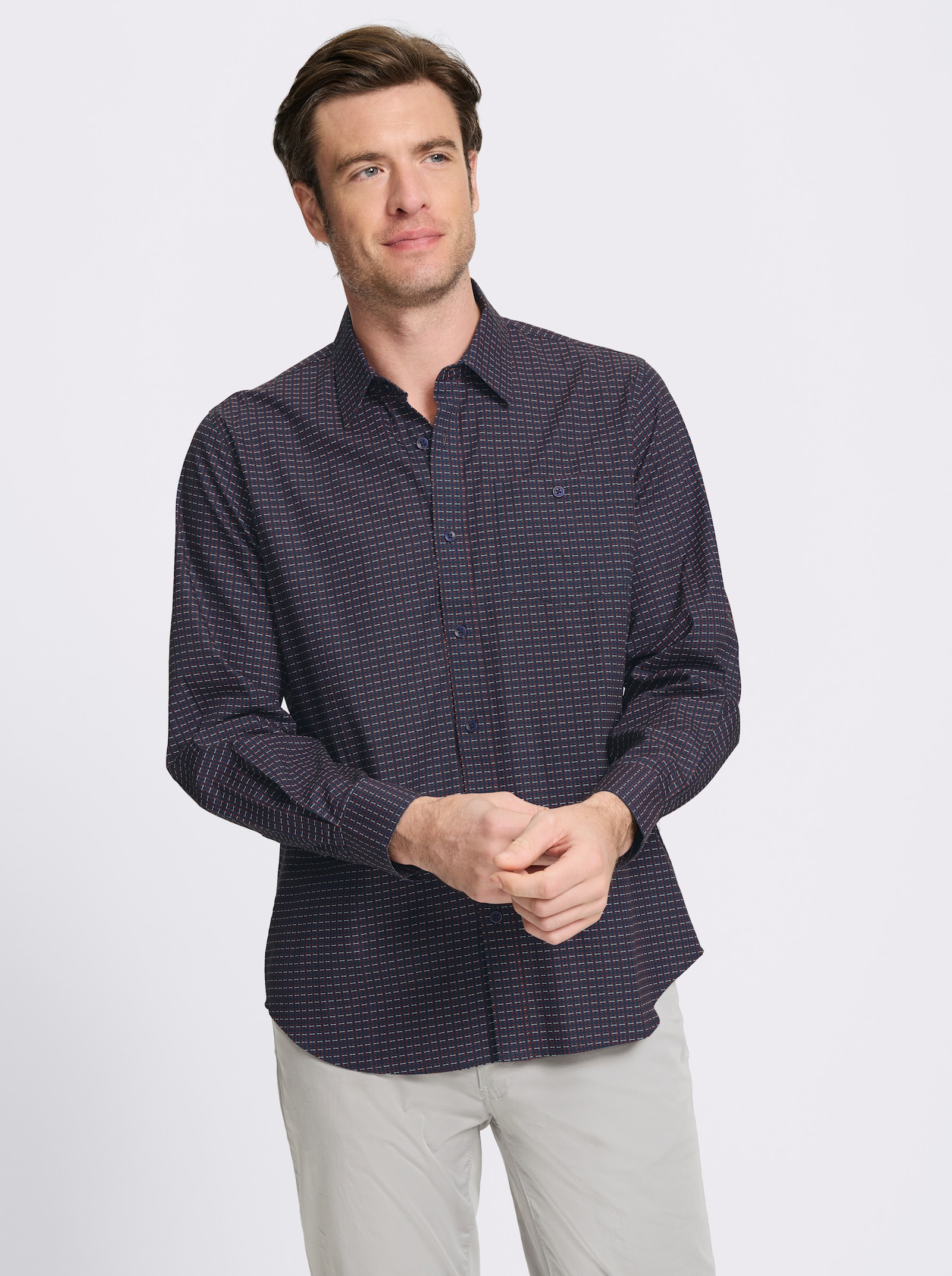 Marco Donati Langarmhemd aus Baumwoll-Popeline, bedruckt - dunkelblau-gemustert