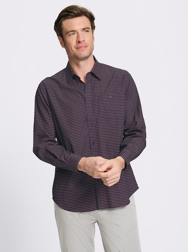 Marco Donati Langarmhemd aus Baumwoll-Popeline, bedruckt - dunkelblau-gemustert