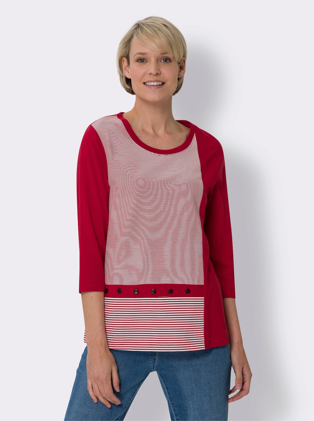 Shirt met 3/4-mouw - rood/wit gestreept