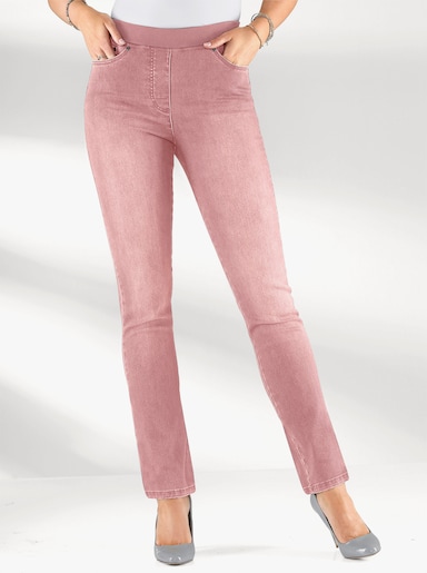 Schlupfjeans mit geripptem Strick-Dehnbund - rosé