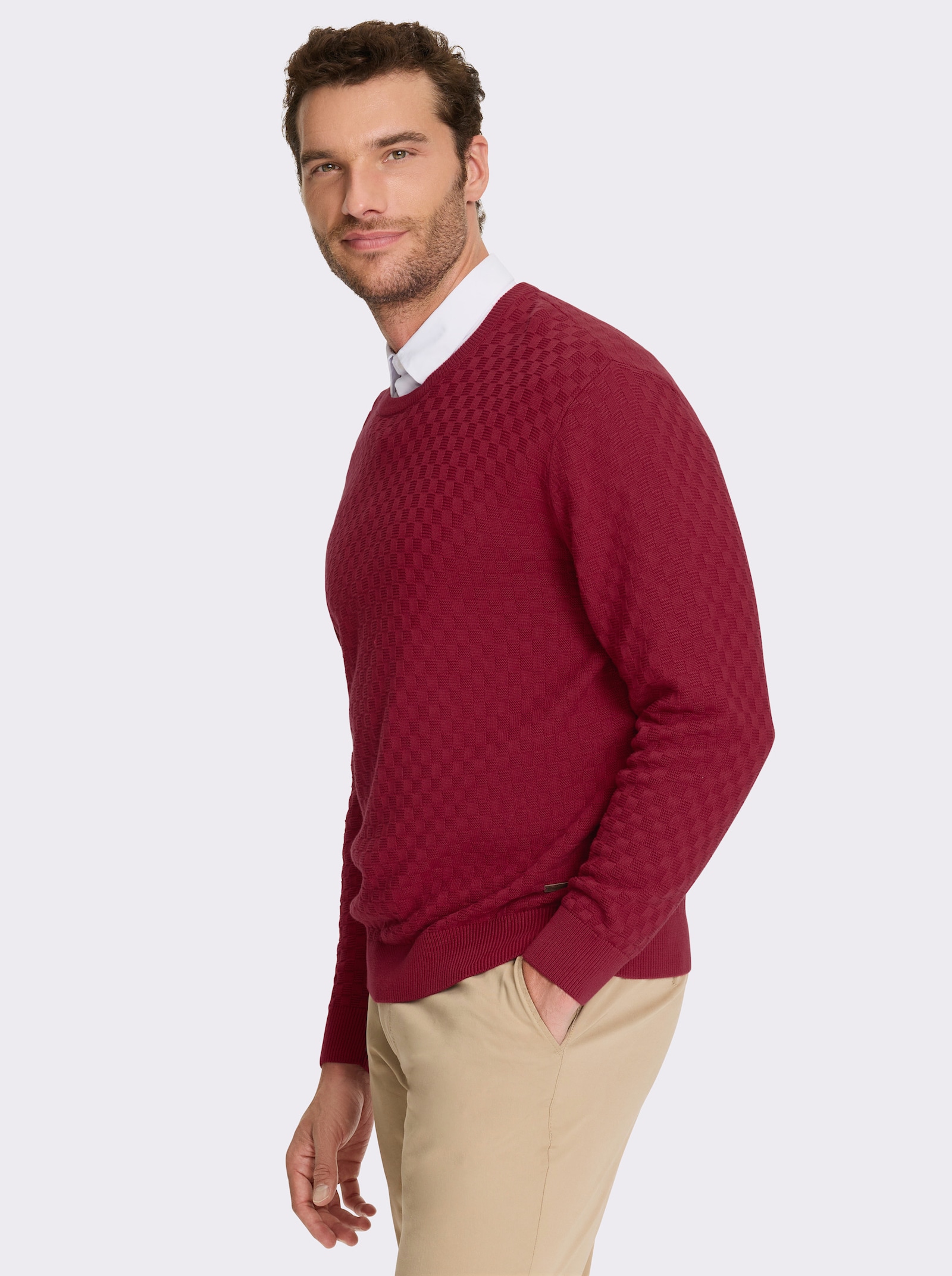 Marco Donati Rundhalspullover im Schachbrett-Muster rundum - kirsche