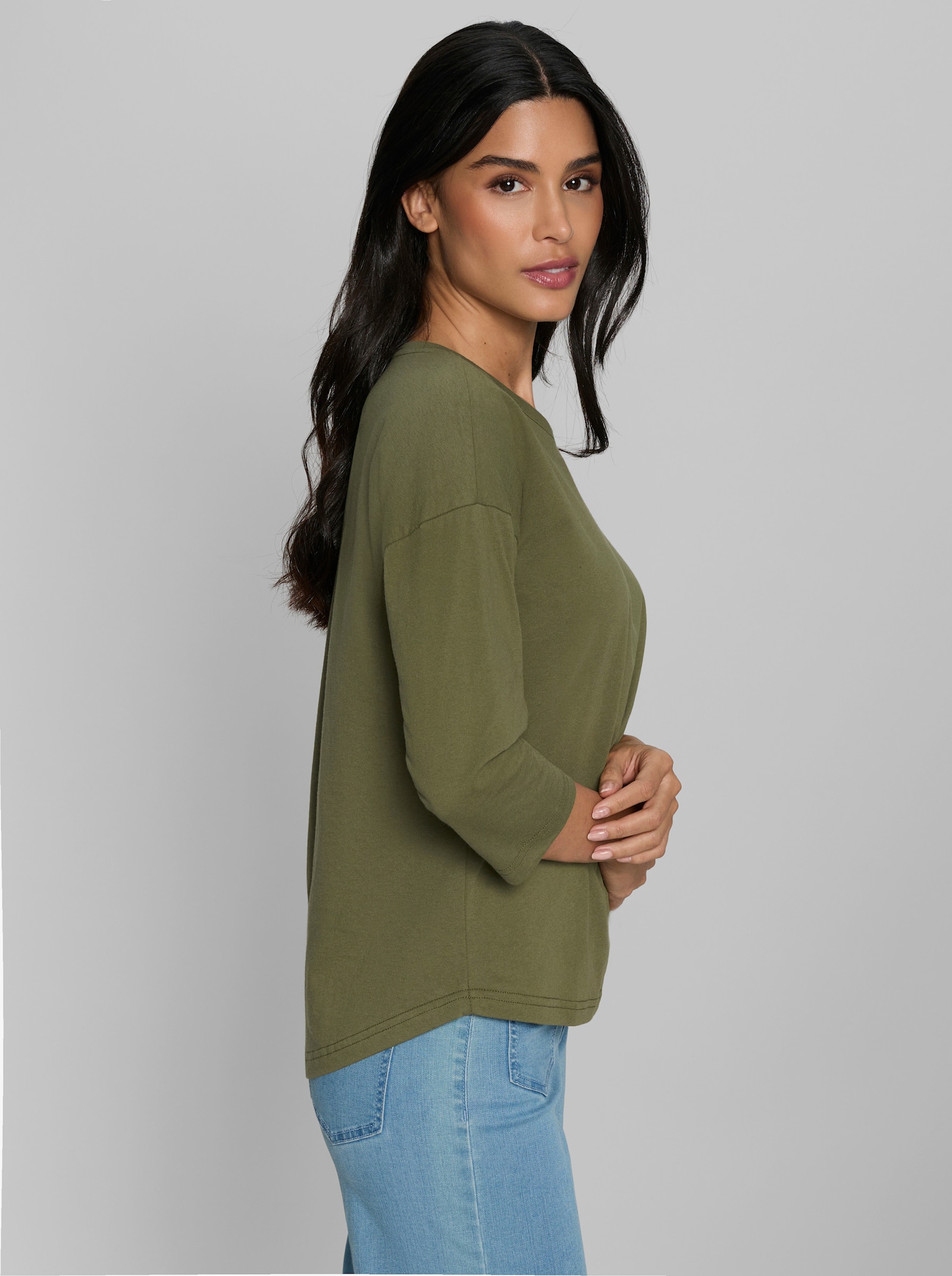 heine 3/4-Arm-Shirt mit Glitzersteinchen - oliv