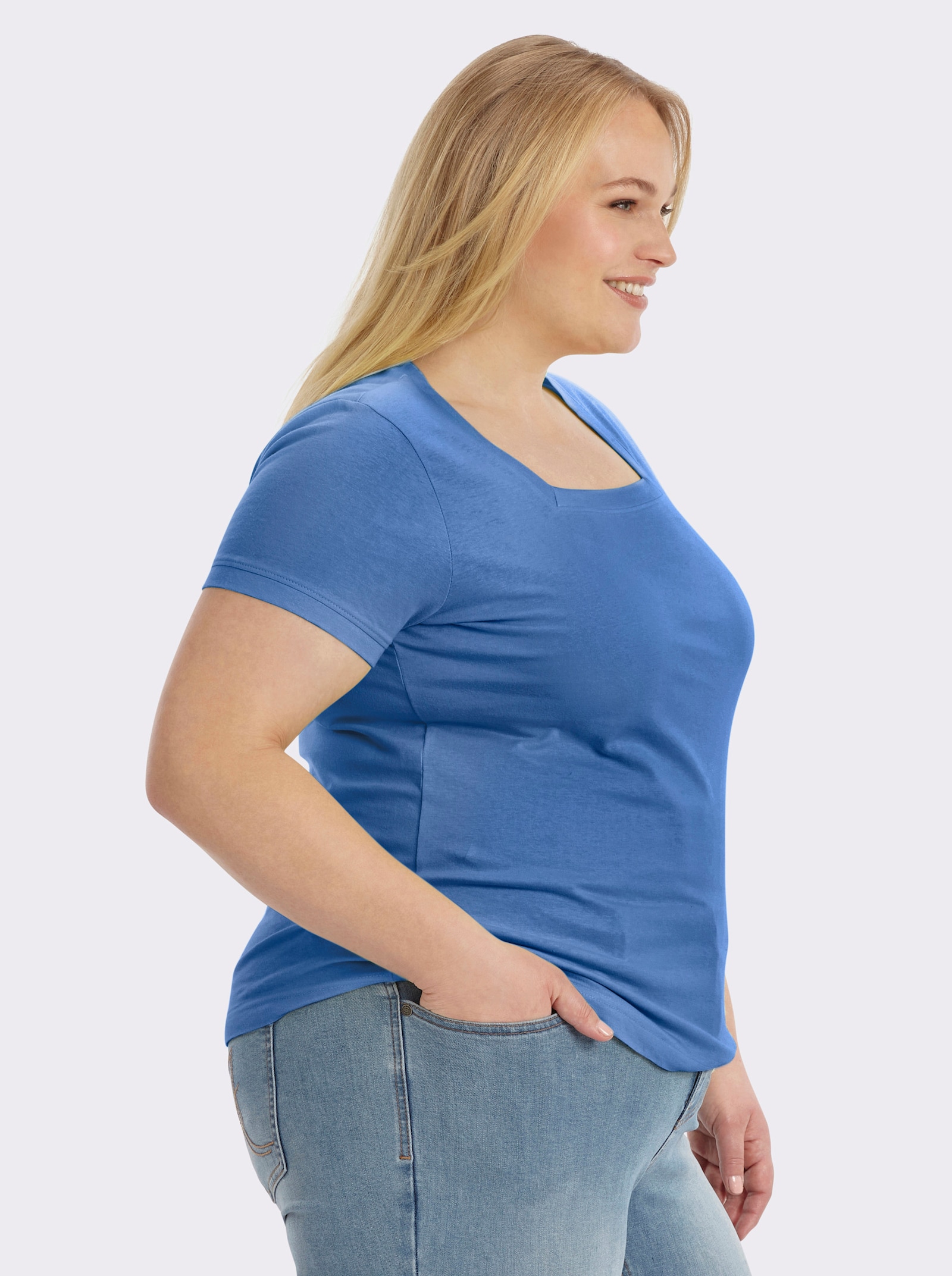 Kurzarmshirt mit Karree-Ausschnitt - blau