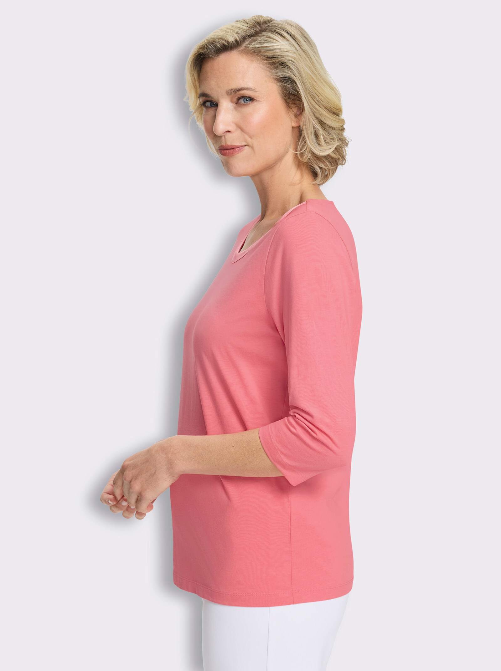 3/4-Arm-Shirt mit Satin-Paspelierung - flamingo