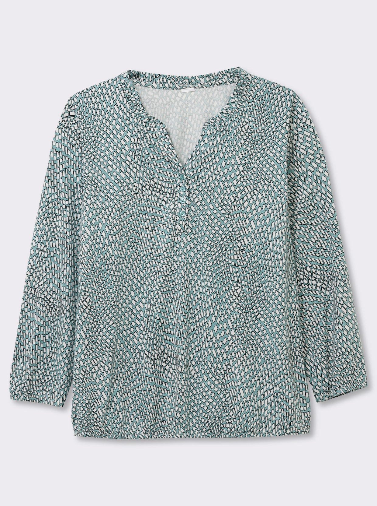 Langarmshirt im Material-Mix - ozean-ecru-bedruckt