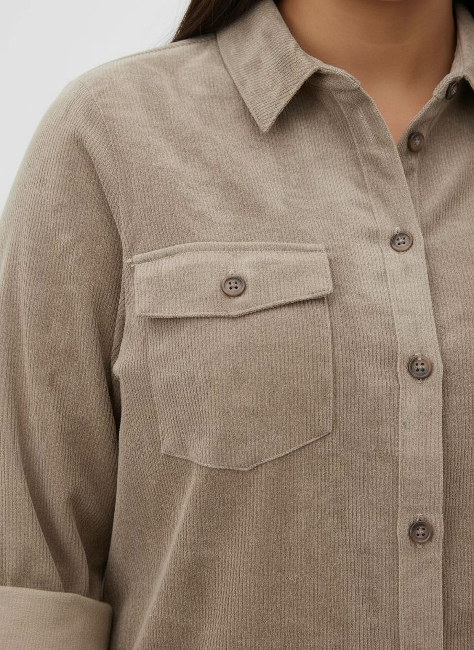 Langarm-Bluse aus Cord - sesam