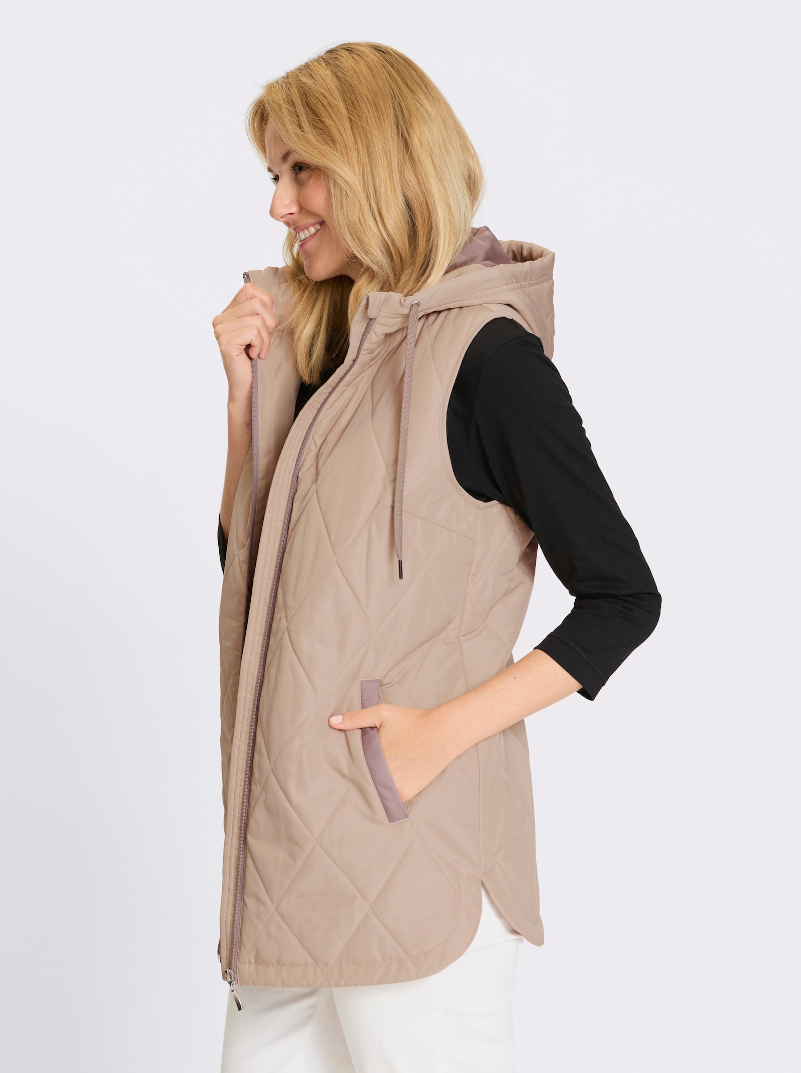 Longweste mit Rauten-Steppmuster - beige