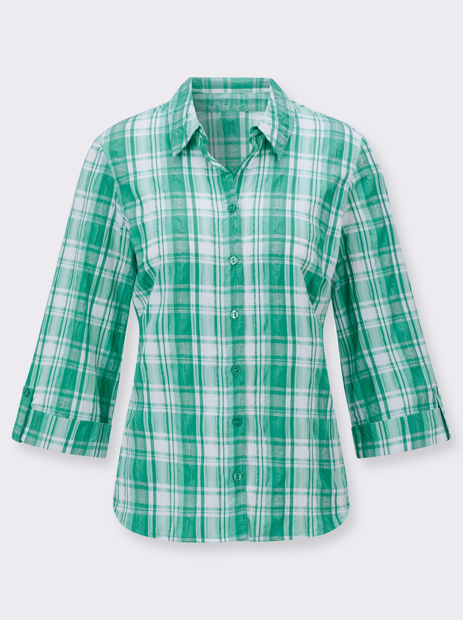 Geruite blouse van seersucker - smaragd/wit geruit