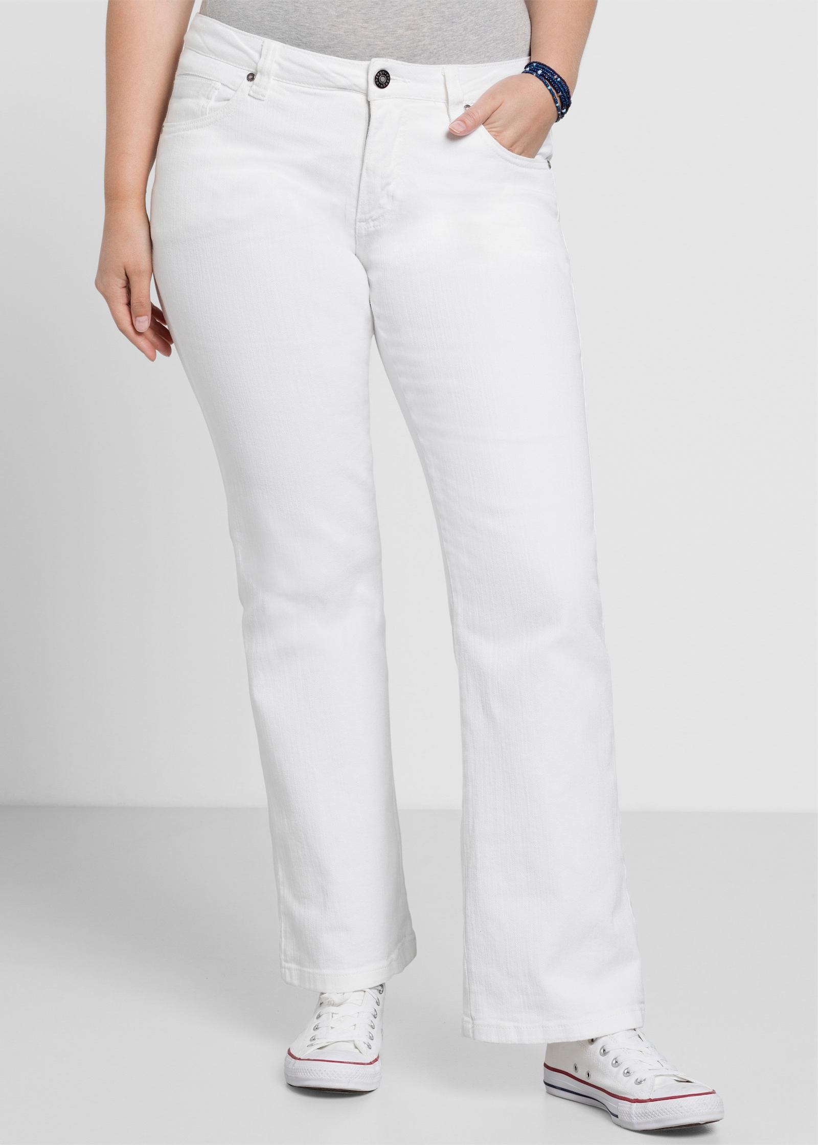 sheego Bootcut-Jeans mit Used-Effekten - white denim
