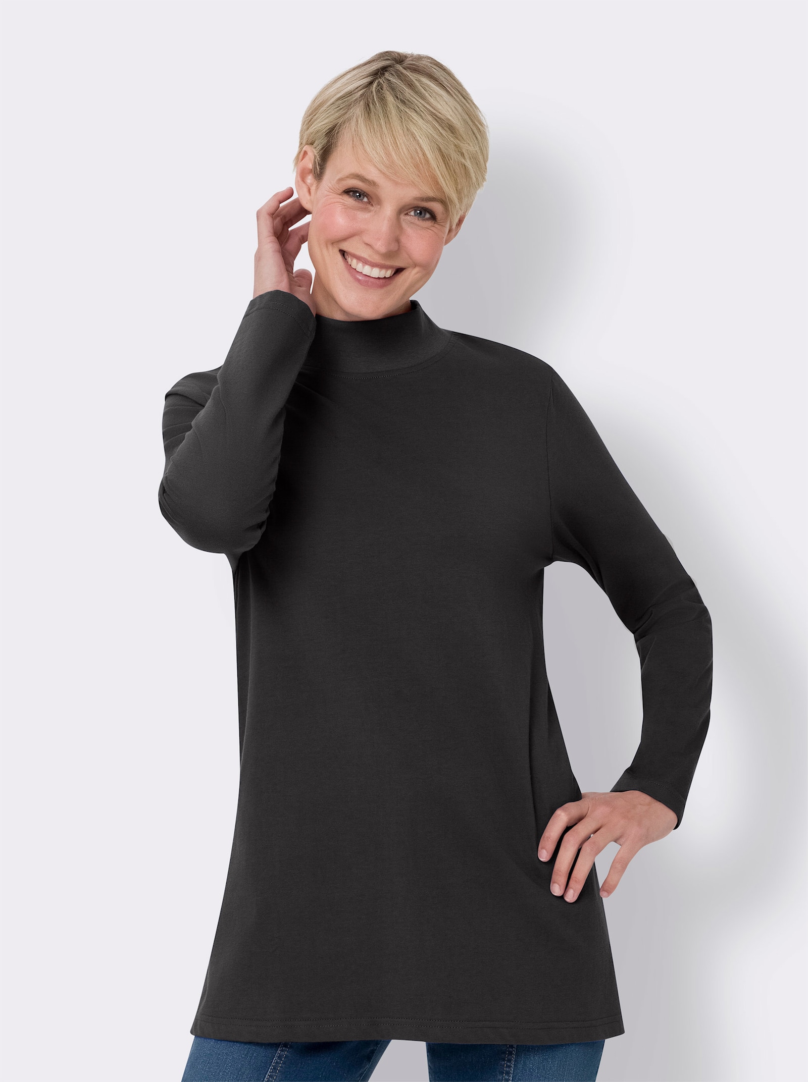 Lang shirt met hoge zijsplitten - zwart