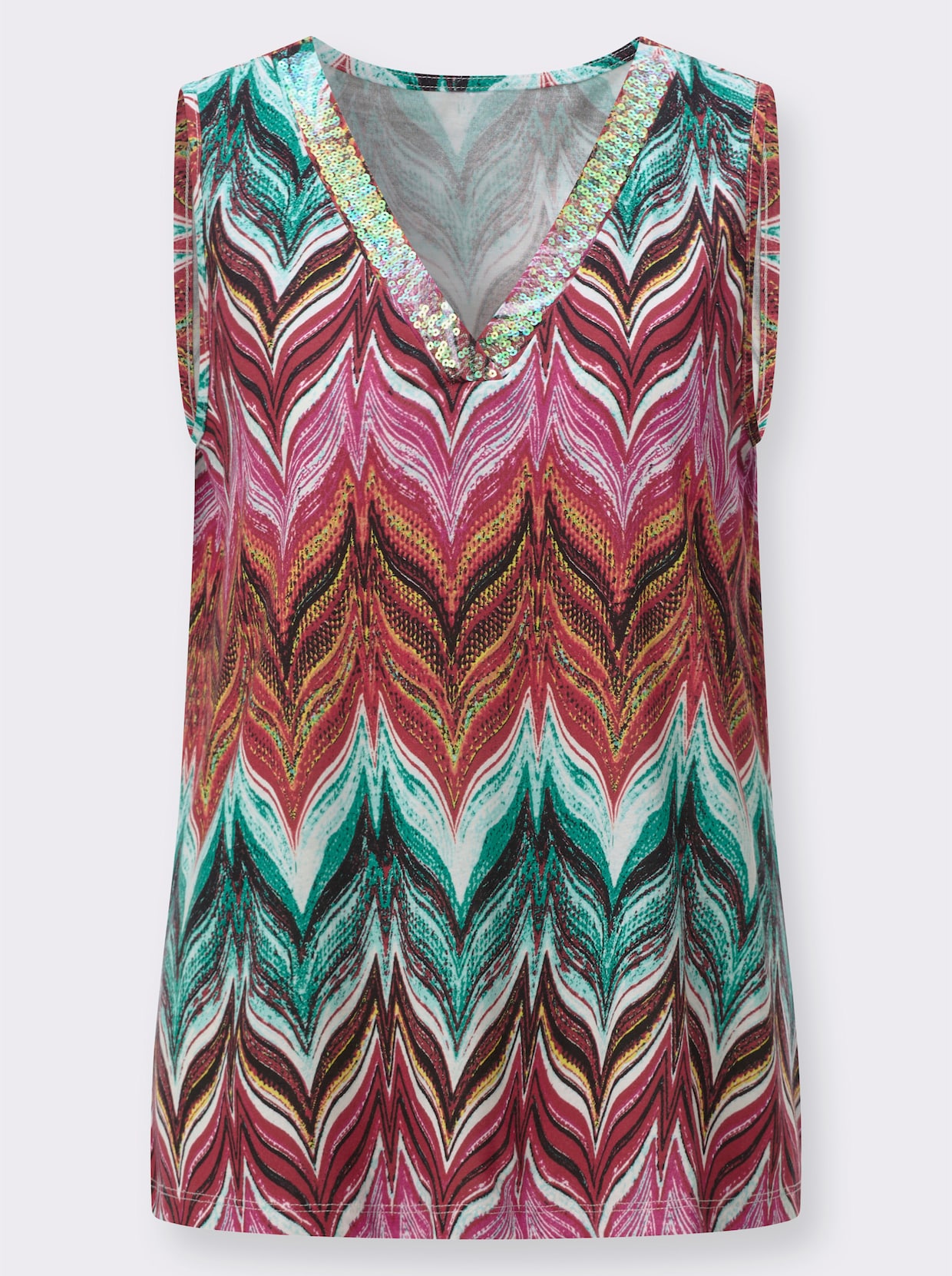 Shirttop mit Pailletten am Ausschnitt - erdbeere-mint-gemustert