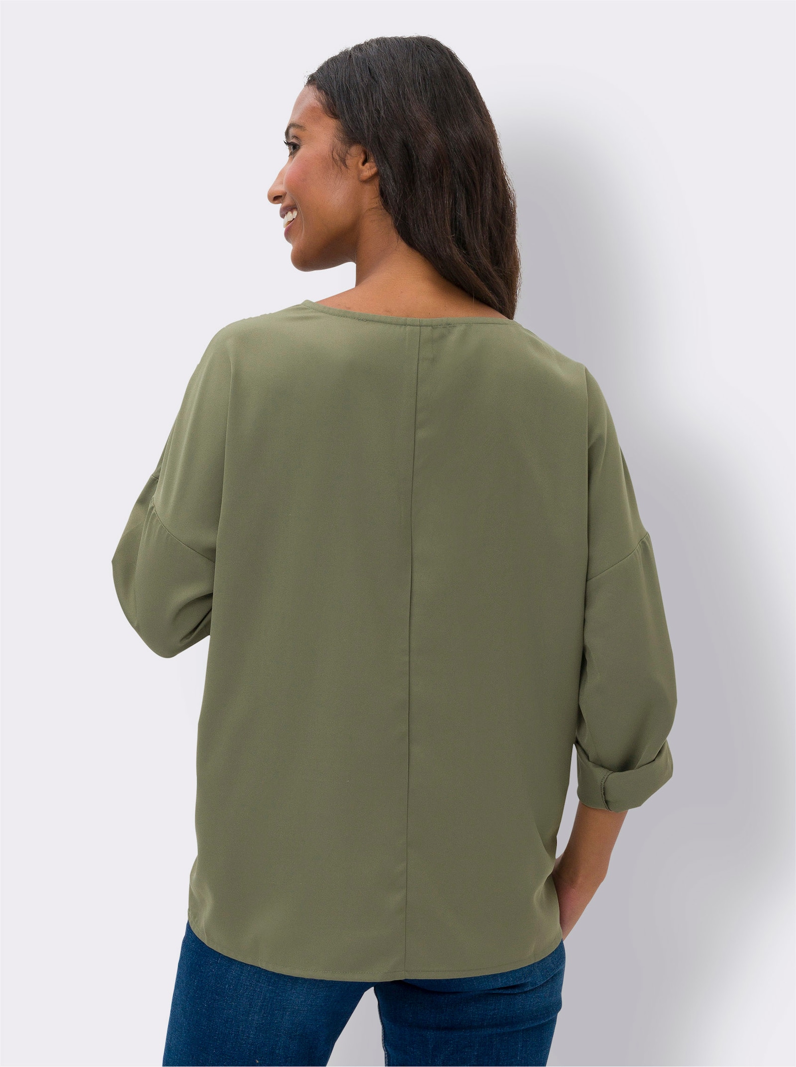 heine Schlupfbluse mit Satinblende - khaki