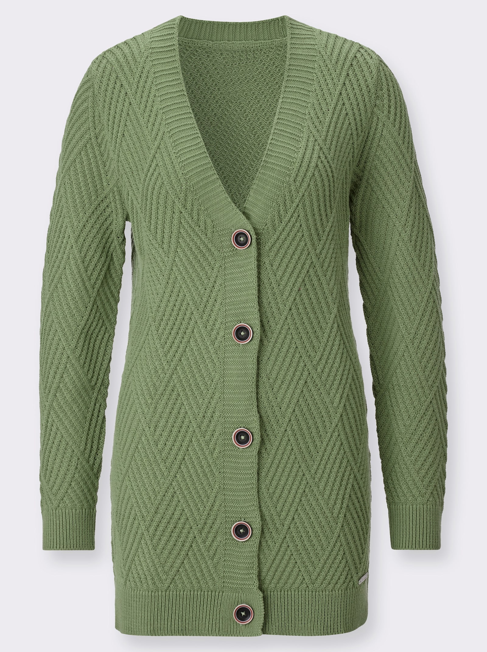 Longstrickjacke mit Knöpfen in Hornoptik - eucalyptus