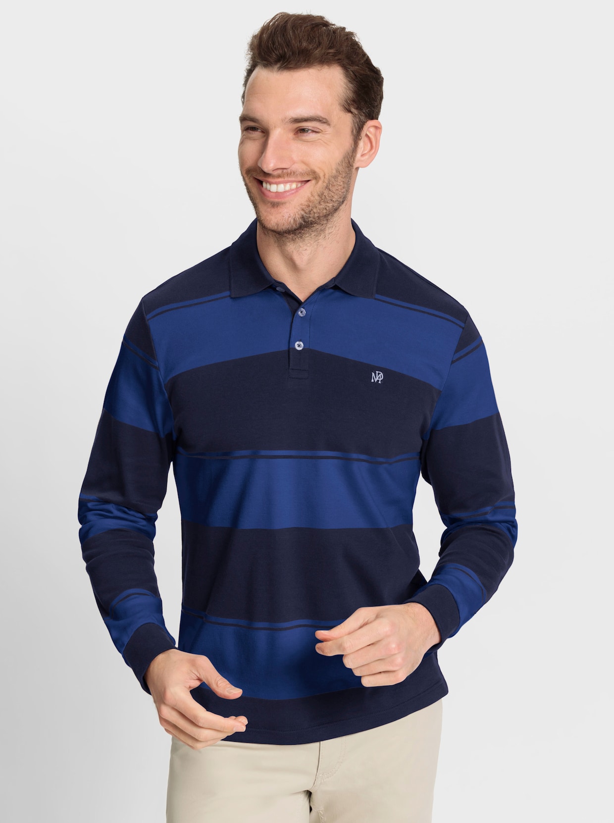 Marco Donati Poloshirt met lange mouwen - marine/koningsblauw gestreept