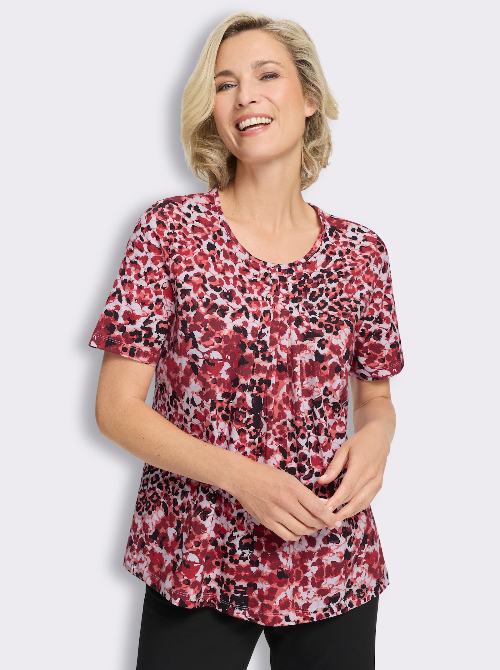 Shirt met korte mouwen en vachtpatroon - rood/zwart geprint