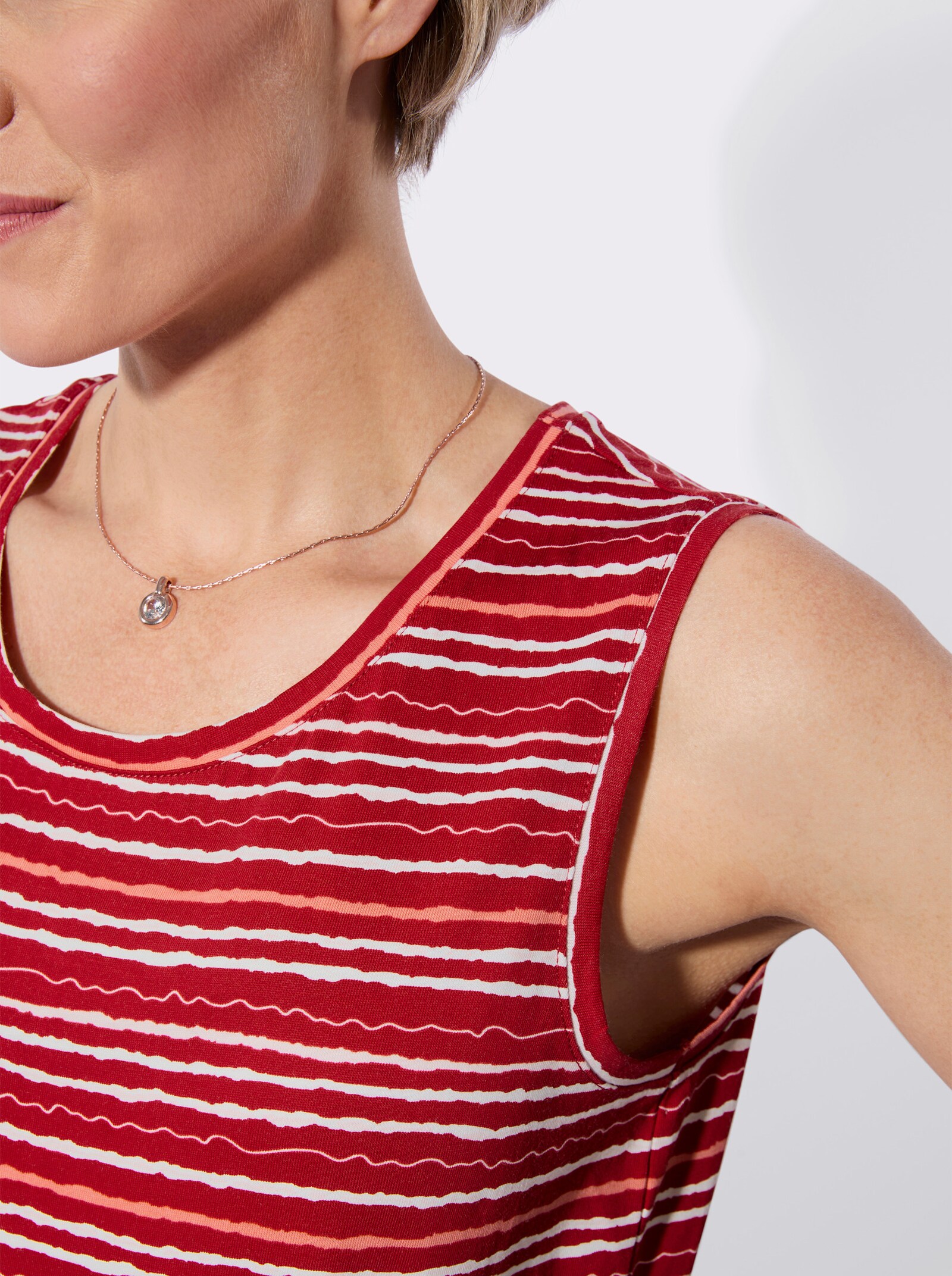 Shirttop paspelierte Abschlüsse - rot-hellrosé-bedruckt