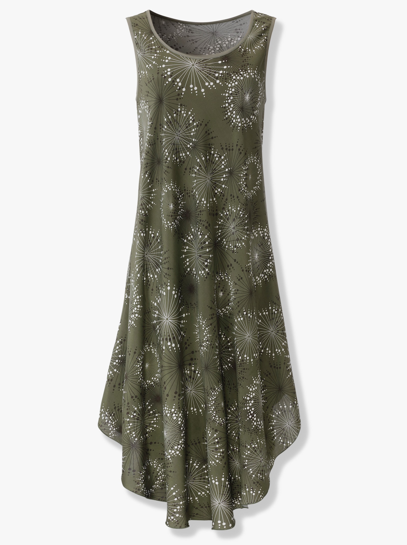 Smickrande klänning med blomstertryck - khaki-grafit, med tryck