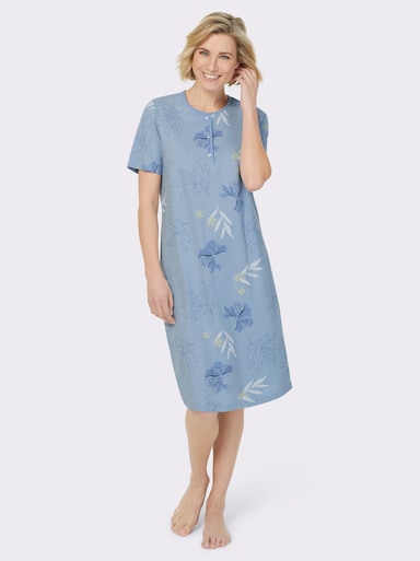 Ascafa Nachthemden im Doppelpack, floraler Print - hellblau + hellblau-bedruckt