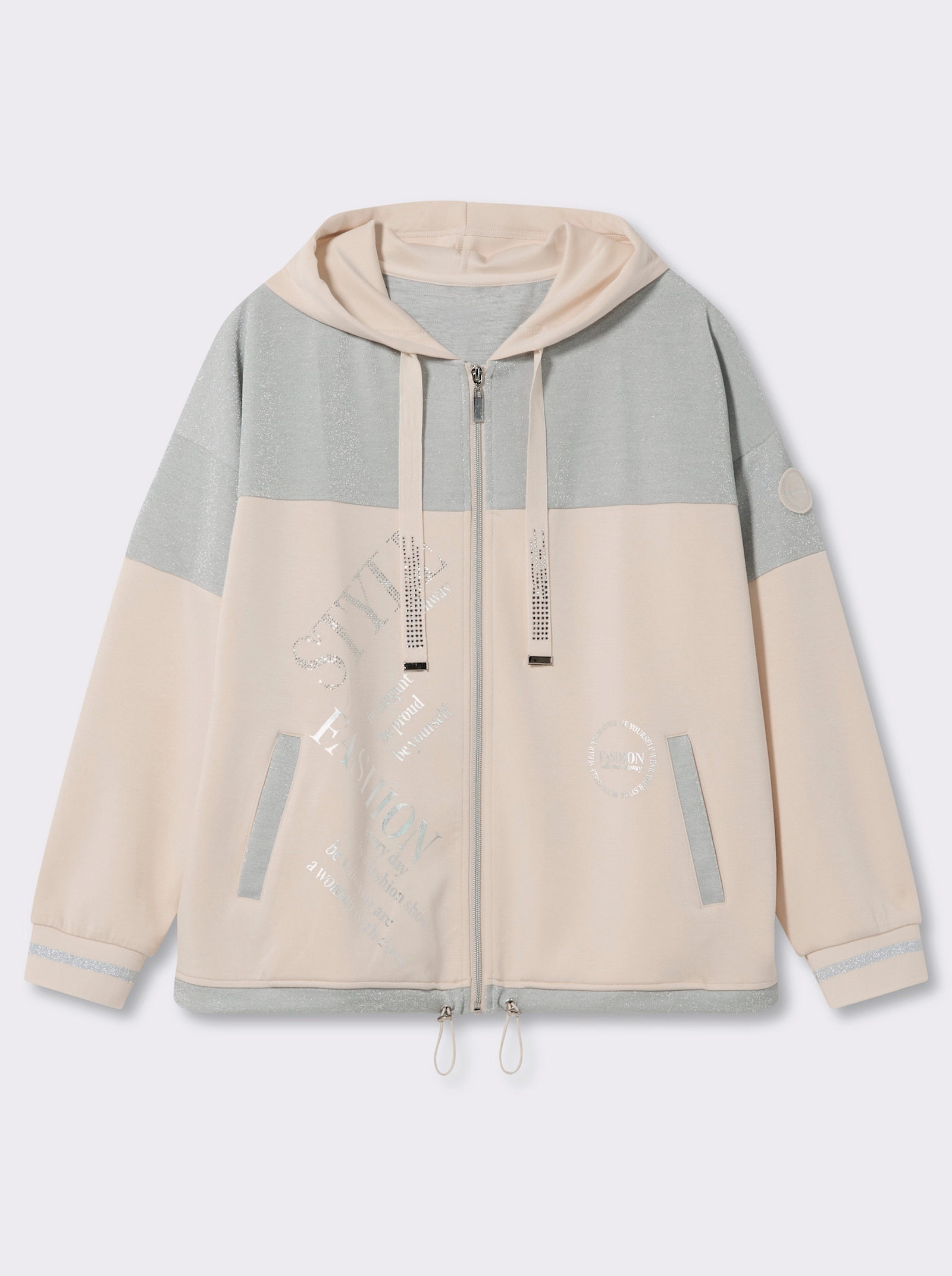 Sweatjacke im softweichen Modal-Mix - silberfarben-elfenbein