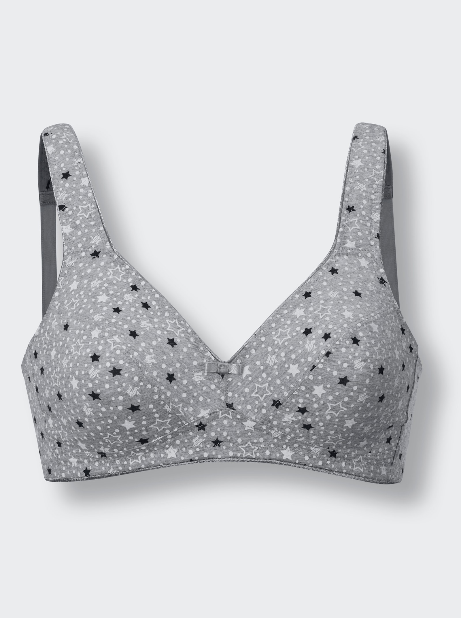 wäschepur Komfort-BH ohne Bügel im Sternchen-Dessin - 2x hellgrau-meliert-schwarz