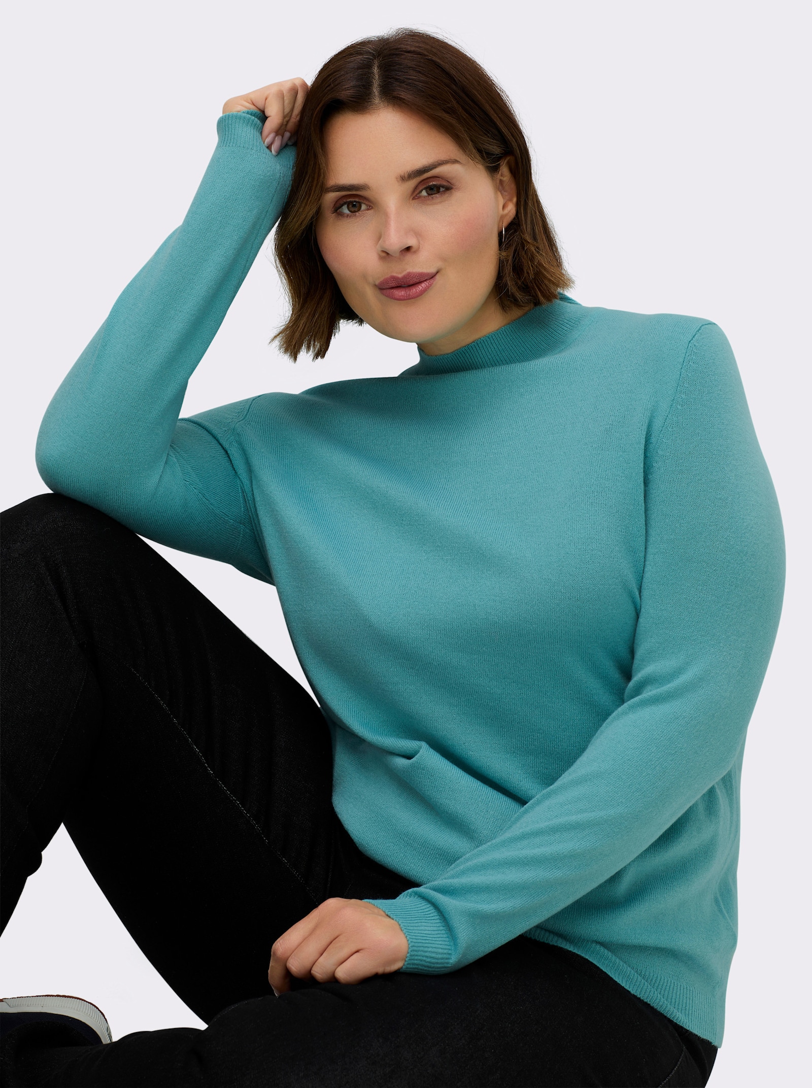 Stehkragenpullover weich wie Kaschmir - ozean
