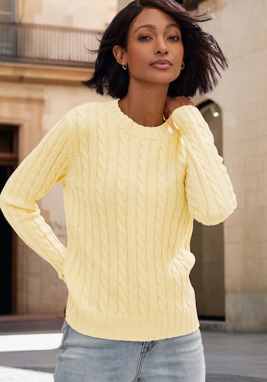 LASCANA Rundhalspullover - hellgelb