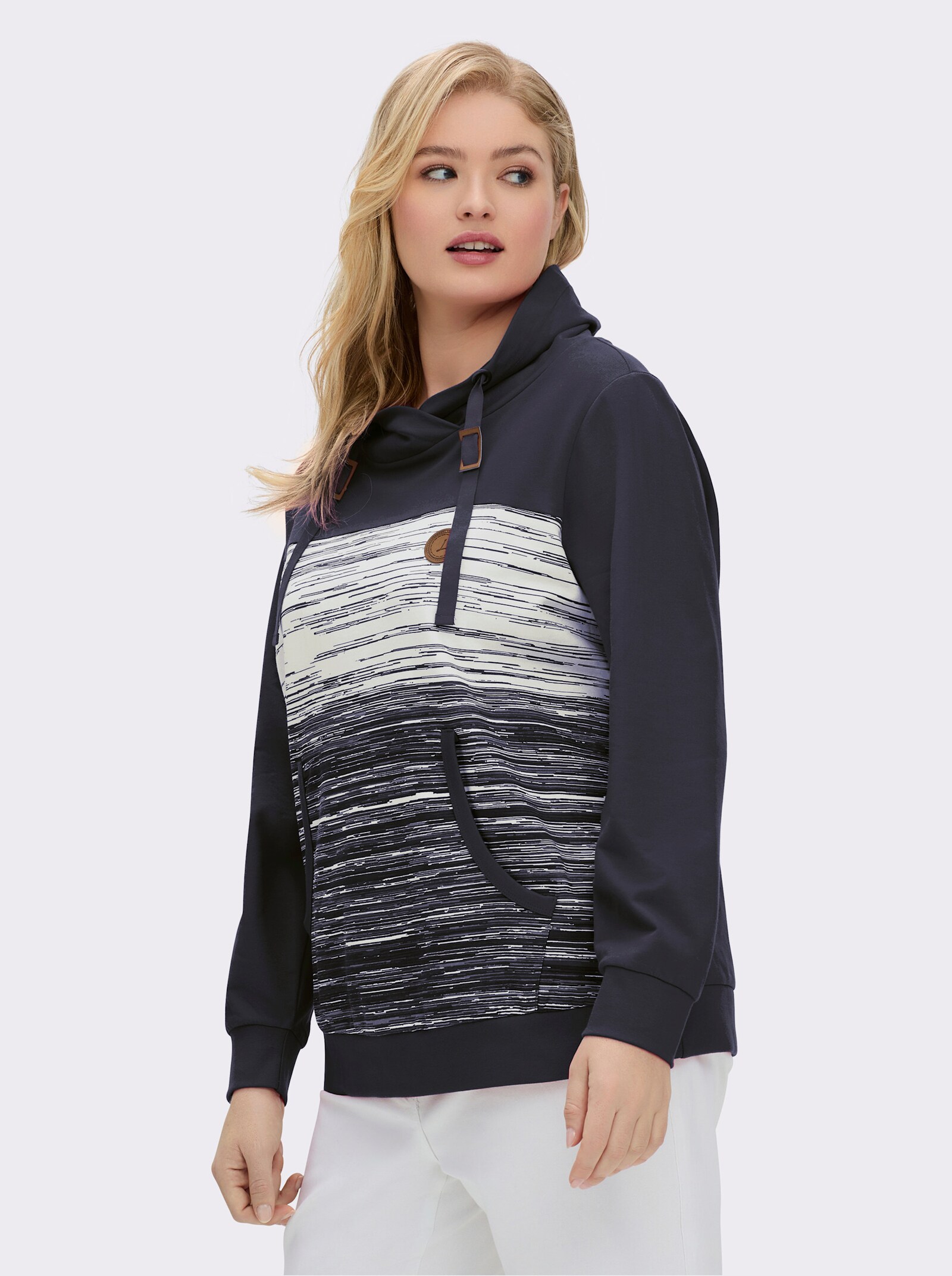 Sweatshirt mit Känguru-Taschen - marine-ecru-meliert