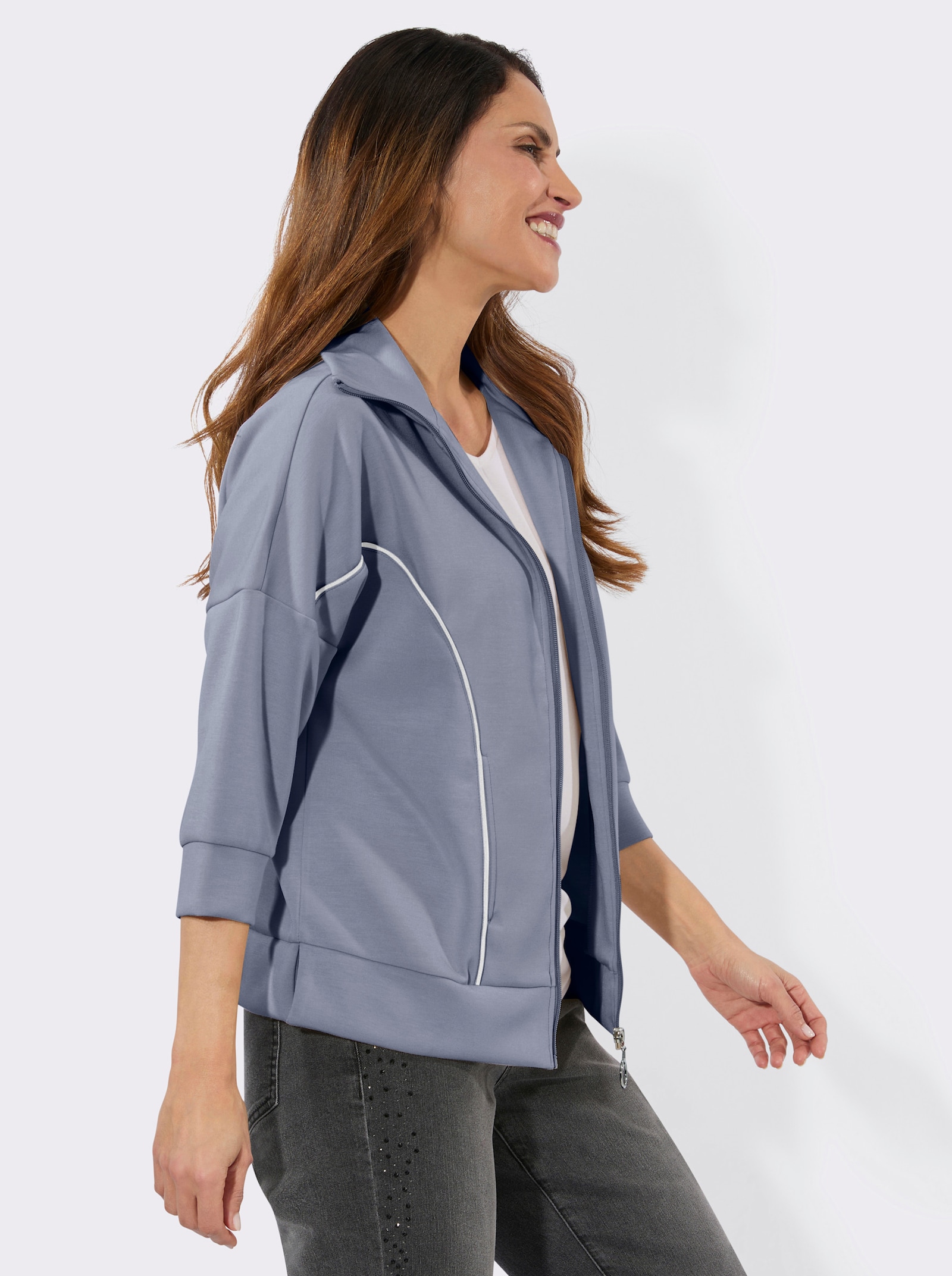 Sweatjacke mit 3/4-Ärmeln - taubenblau