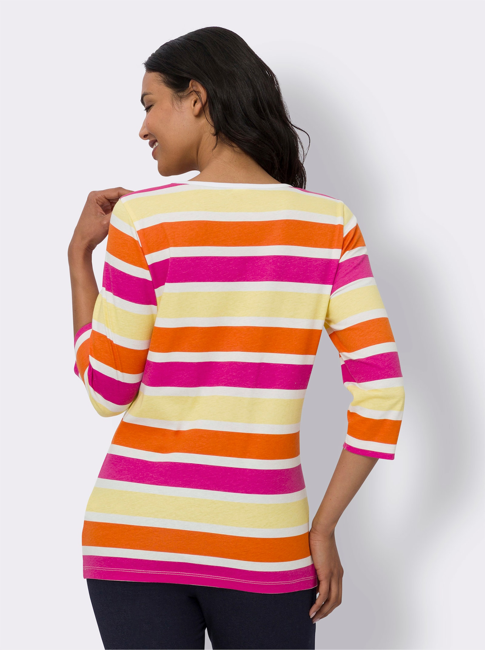 Randig topp med 3/4-ärm - ecru-fuchsia-randig