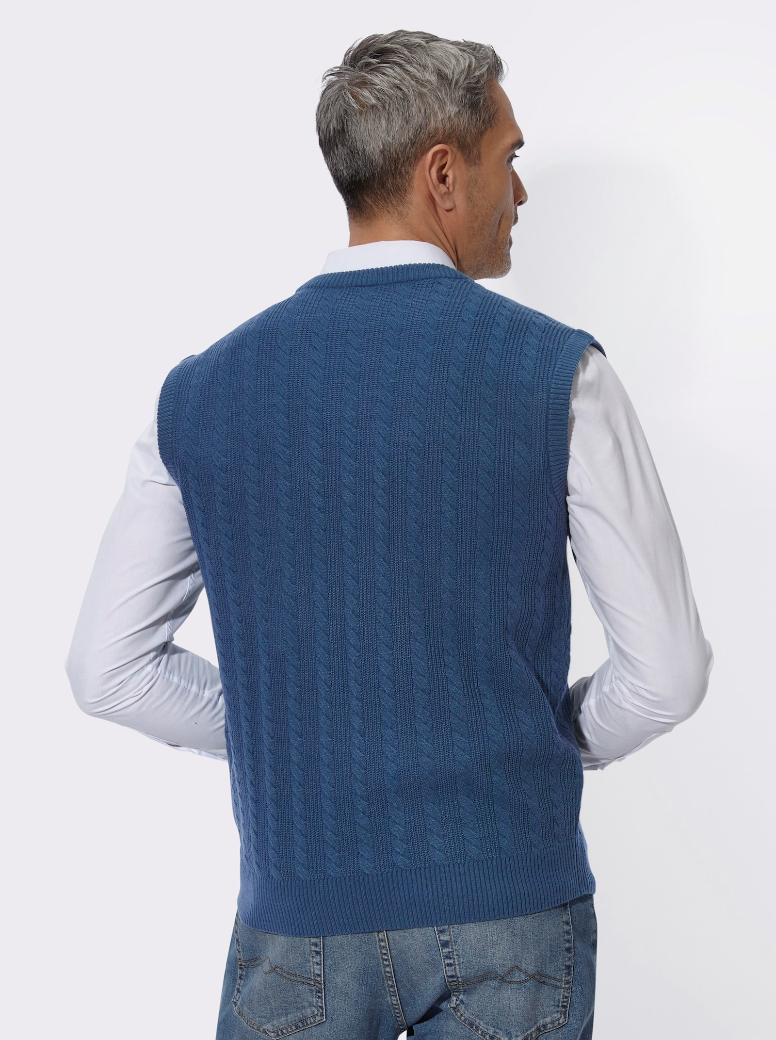 Pullunder mit Zopf- und Strickmuster - jeansblau