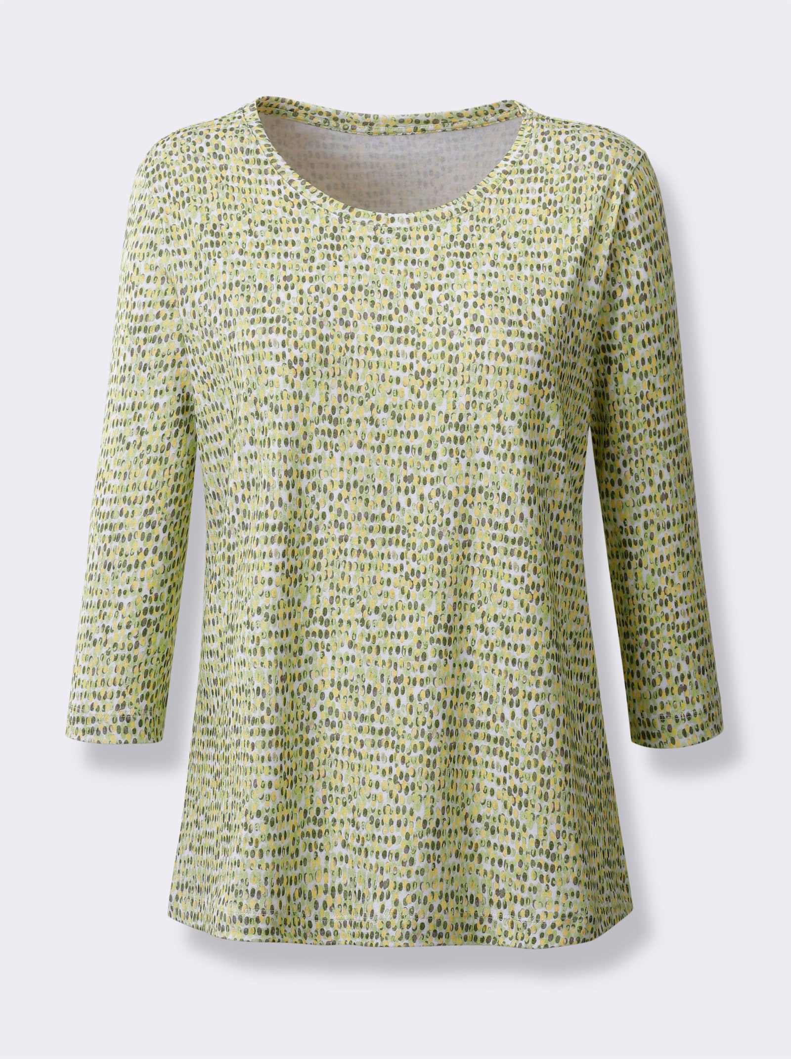 Shirt met 3/4-mouwen in mix van katoen en modal - pistache/steengrijs bedrukt